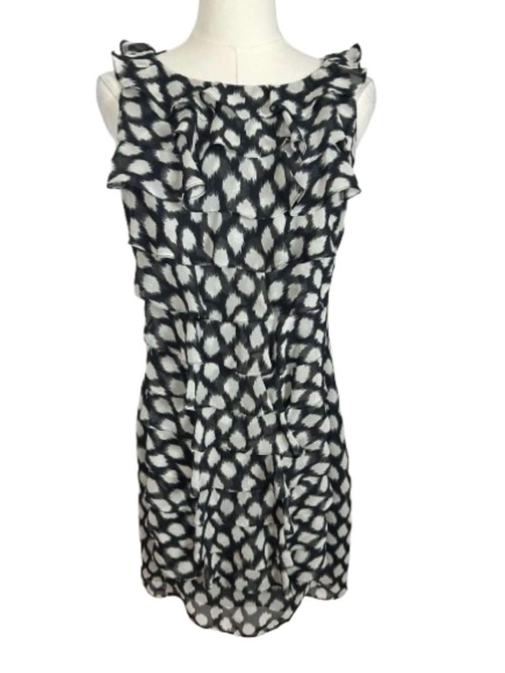 Adrianna Papell Black and White Ruffle Neck Sleeveless Mini Dress Size 8